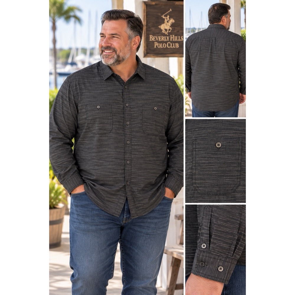 Beverly Hills Polo Club Men's 3XLB Shirt Black Stripe Long Sleeve Big & Tall
